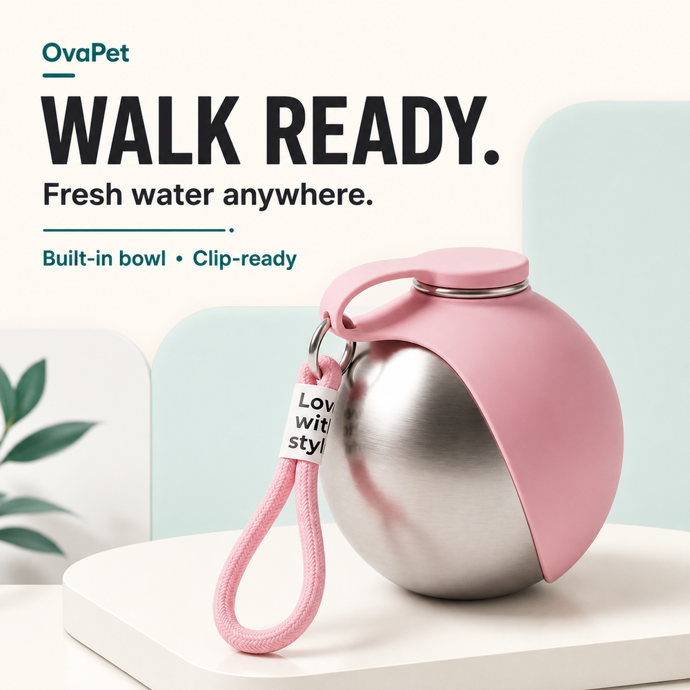 OvaPet Portable Dog Water Bottle with Built-In Bowl